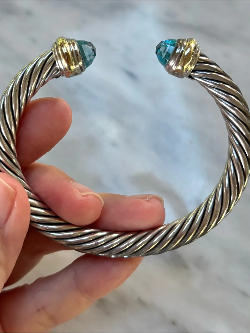 David Yurman Twisted Cable Classics Open Cuff with Blue Topaz 💎 Gemstones